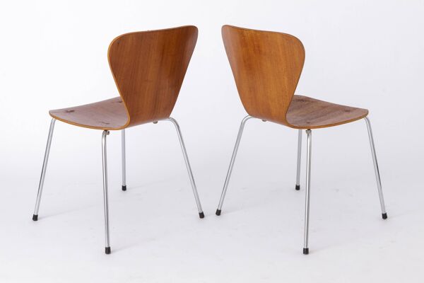 Lot de 6 chaises empilables vintage, années 1960, teck - Design allemand