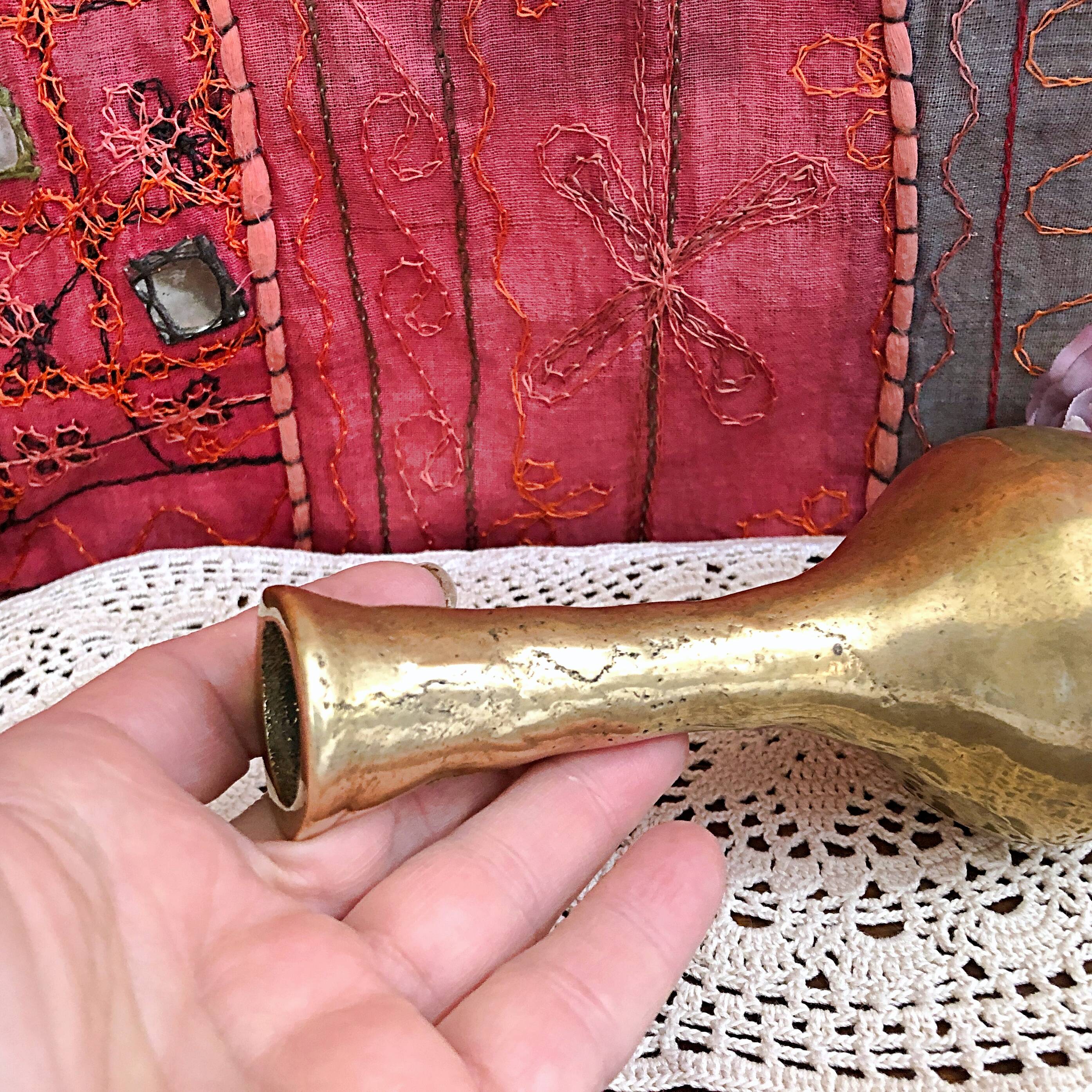 Vintage hammered solid gilded bronze soliflore vase