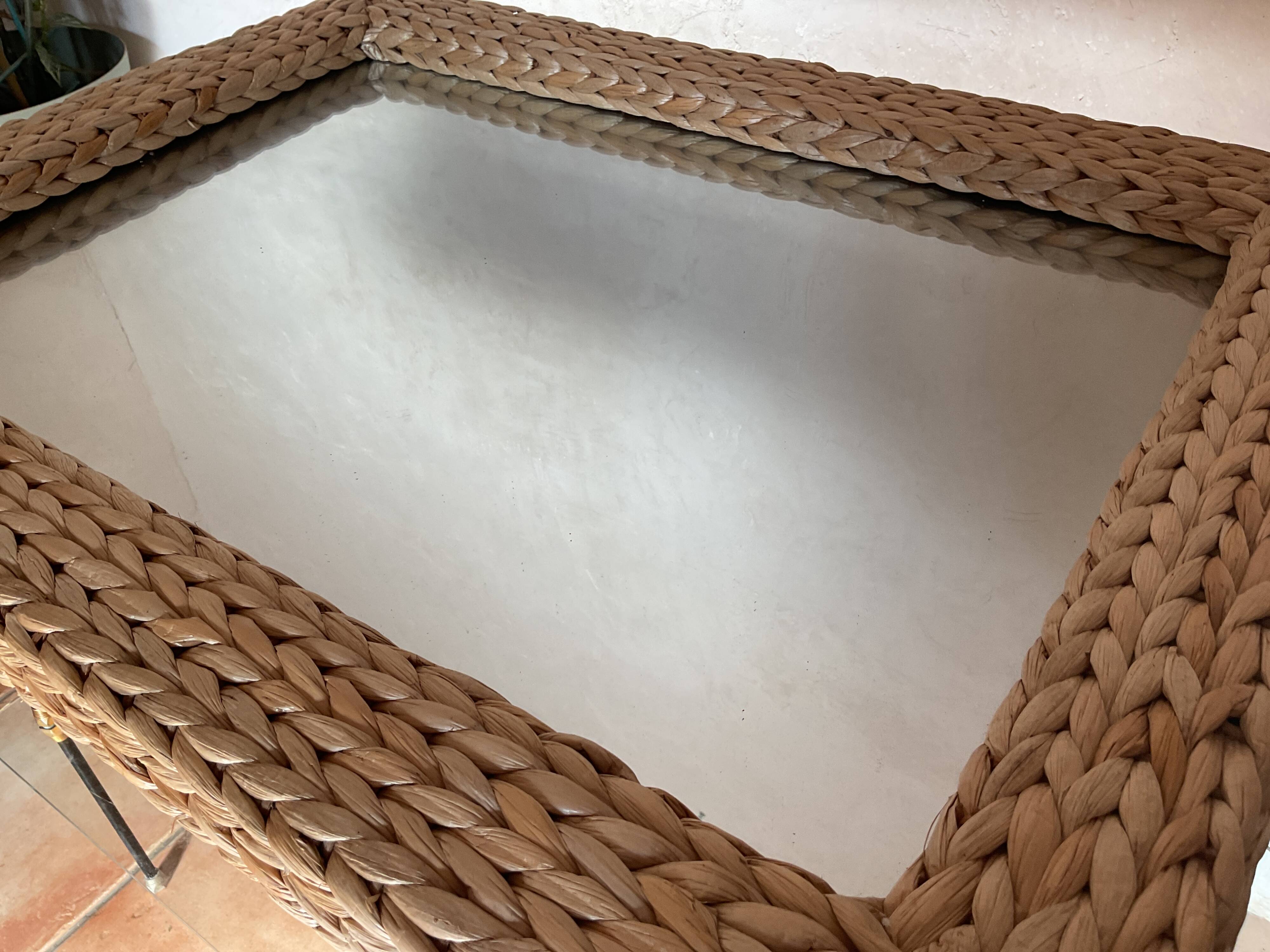 Grand miroir en cordage tressé