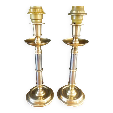 Set of 2 lamp bases in aluminum and copper