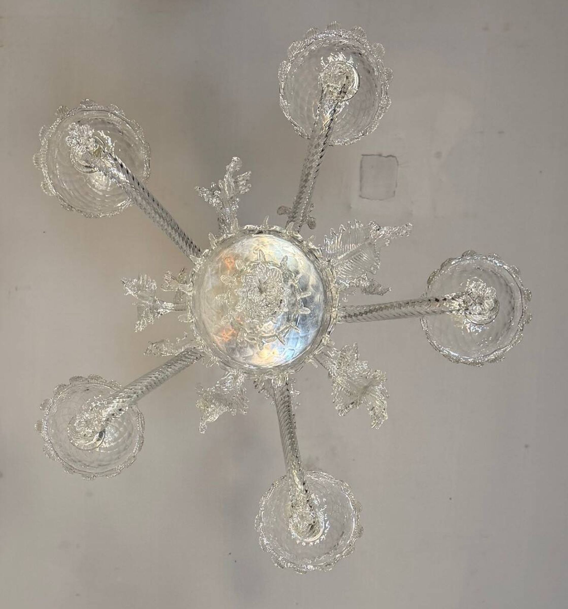 Venetian lustre in colourless Murano glass, circa 1950.