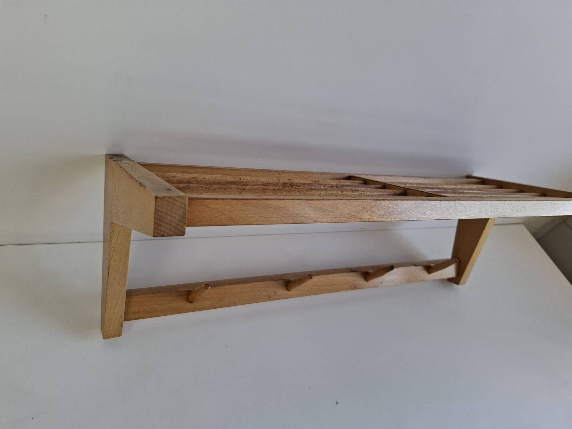 ULUV Czechoslovakian Mid-Century Wooden Wall Coat Rack, circa 1970