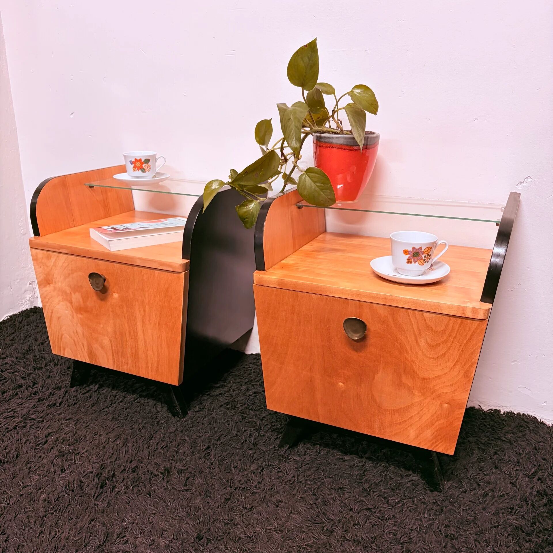 Set of 1950s/60s bedside tables, birch veneer