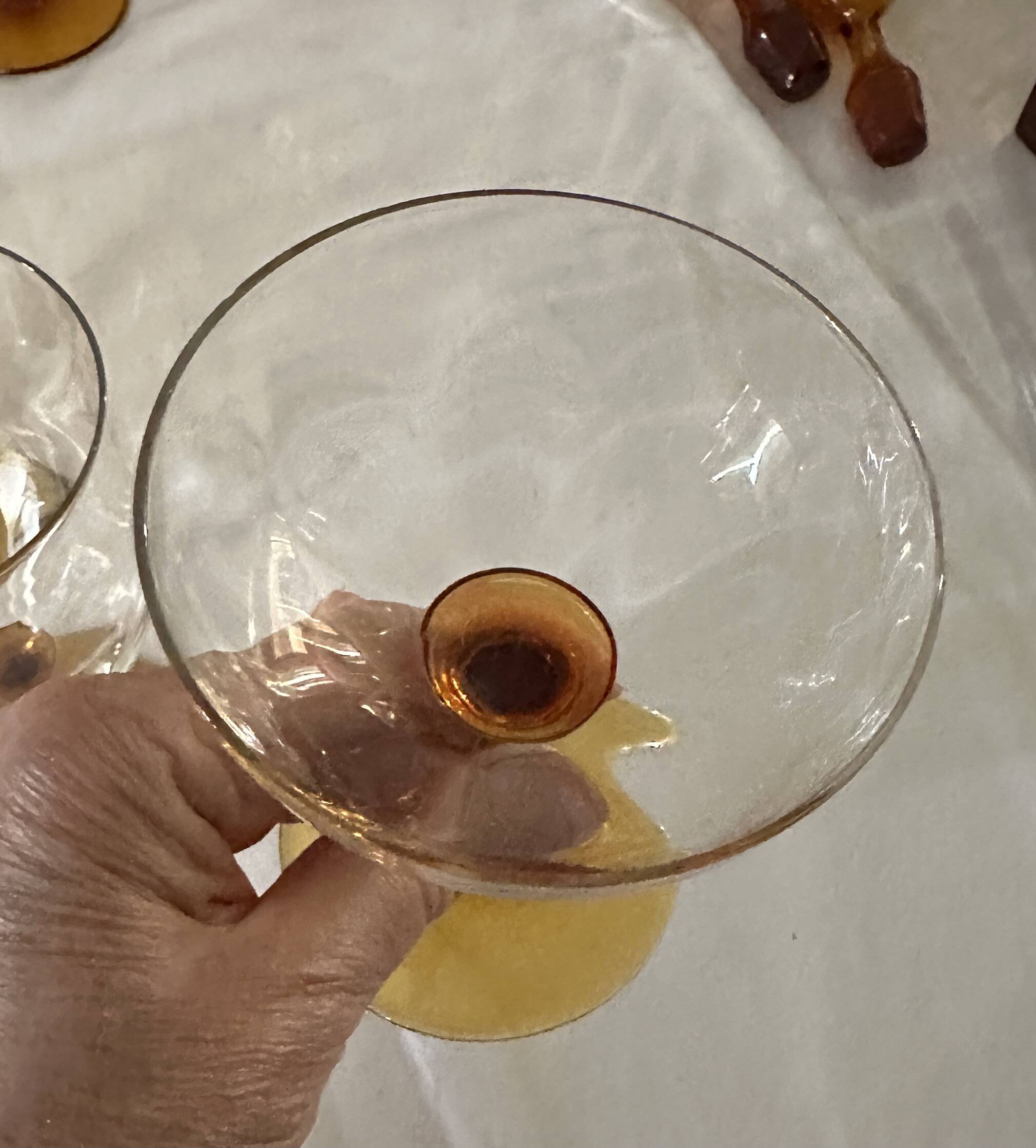Set of 41 antique glasses with amber stems - water, wine, liqueur, champagne cups.