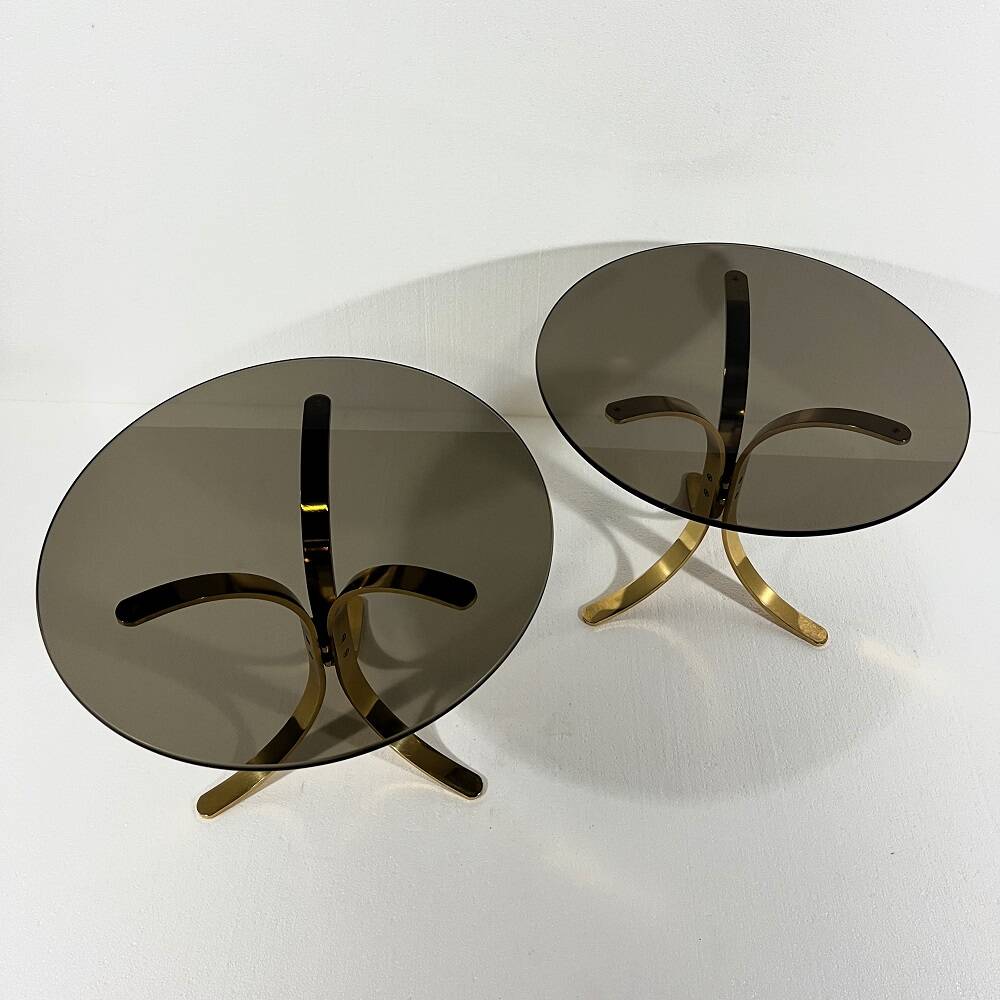 Brass and smoked glass side tables from the 1960s.