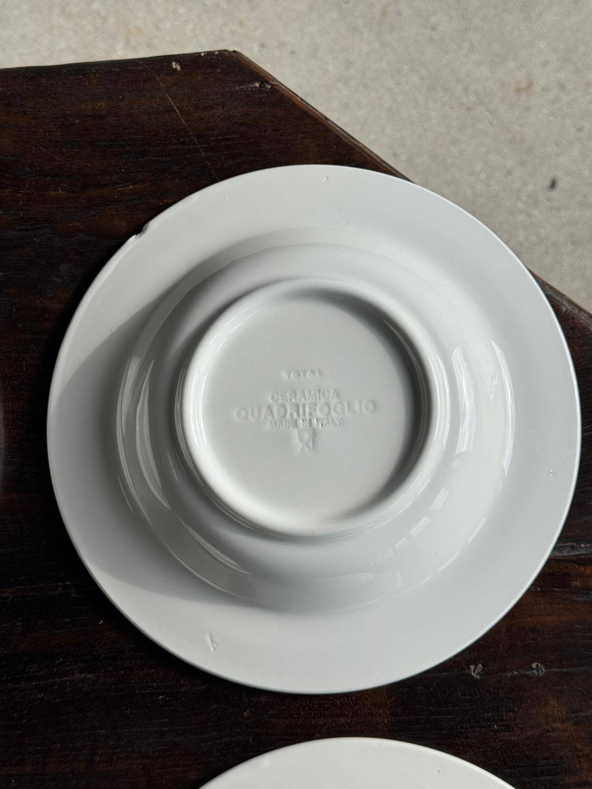 Set of 4 Italian deep plates Ceramica Quadrifoglio with blue rim D22