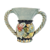 Sumptuous vase Vallauris 50s TBE polychrome twisted handles gilded gold fine gold