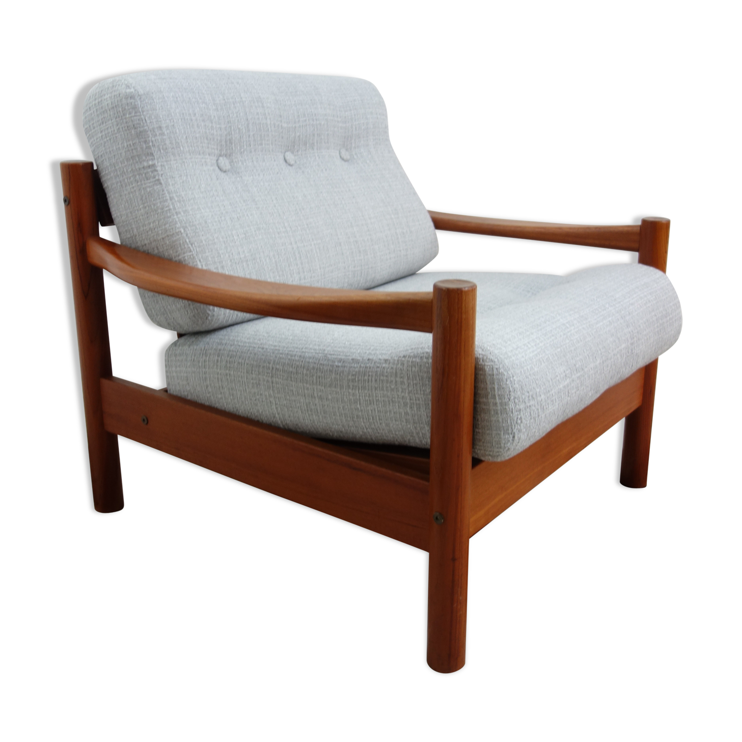Teak danish chair with light grey upholstery