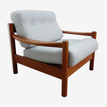 Teak danish chair with light grey upholstery