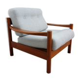 Chaise danoise en teck avec rembourrage gris clair