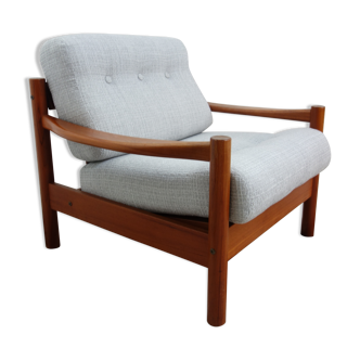 Teak danish chair with light grey upholstery