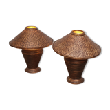 2 lamps of colonial type bamboo and wicker