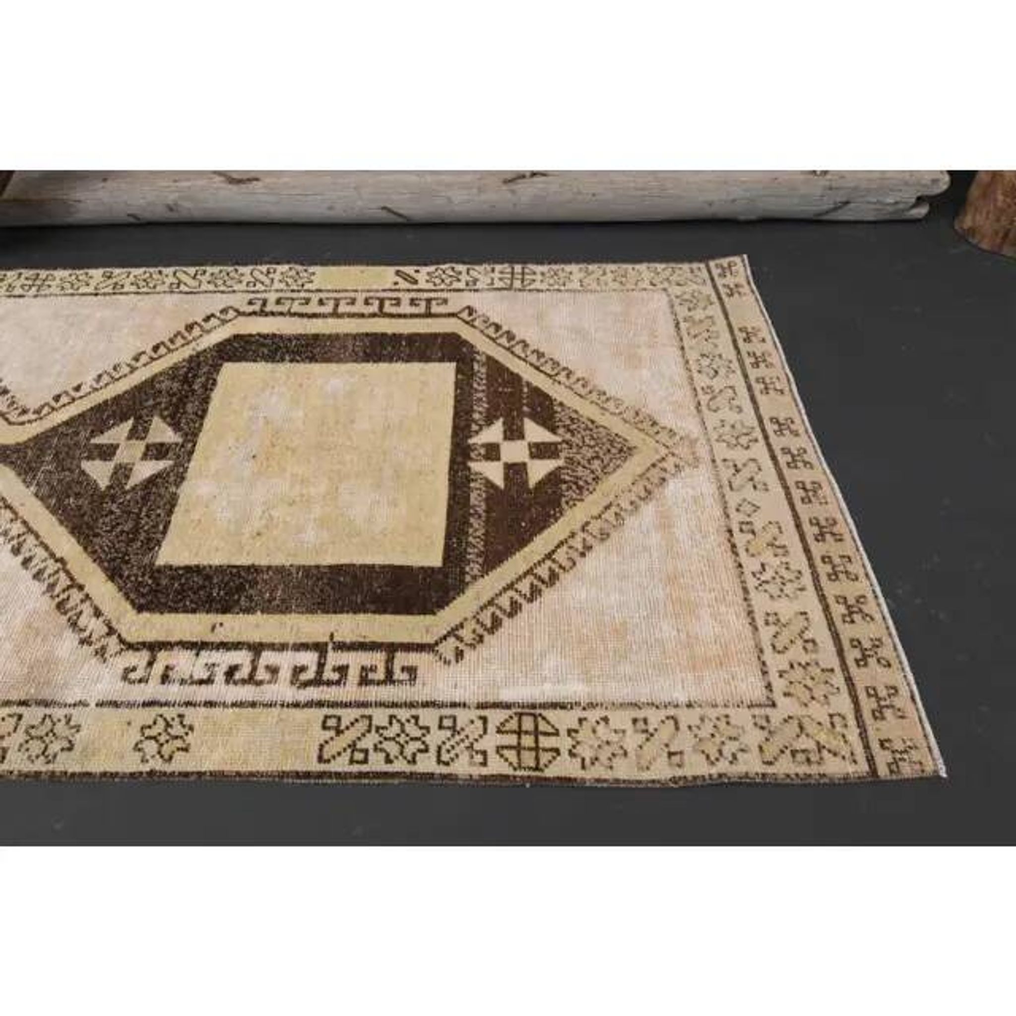 1970s Vintage Turkish Hand-Knotted Wool Cotton Beige Runner Rug  103x374