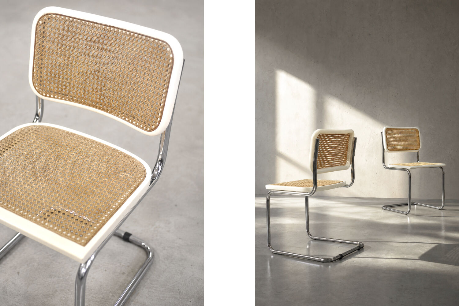 Set of 2 Vintage MidCentury Italian Modern White Wood&French Wicker Chairs