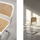 Set of 2 Vintage MidCentury Italian Modern White Wood&French Wicker Chairs