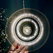 Vintage amber ribbed glass lampshade pendant light