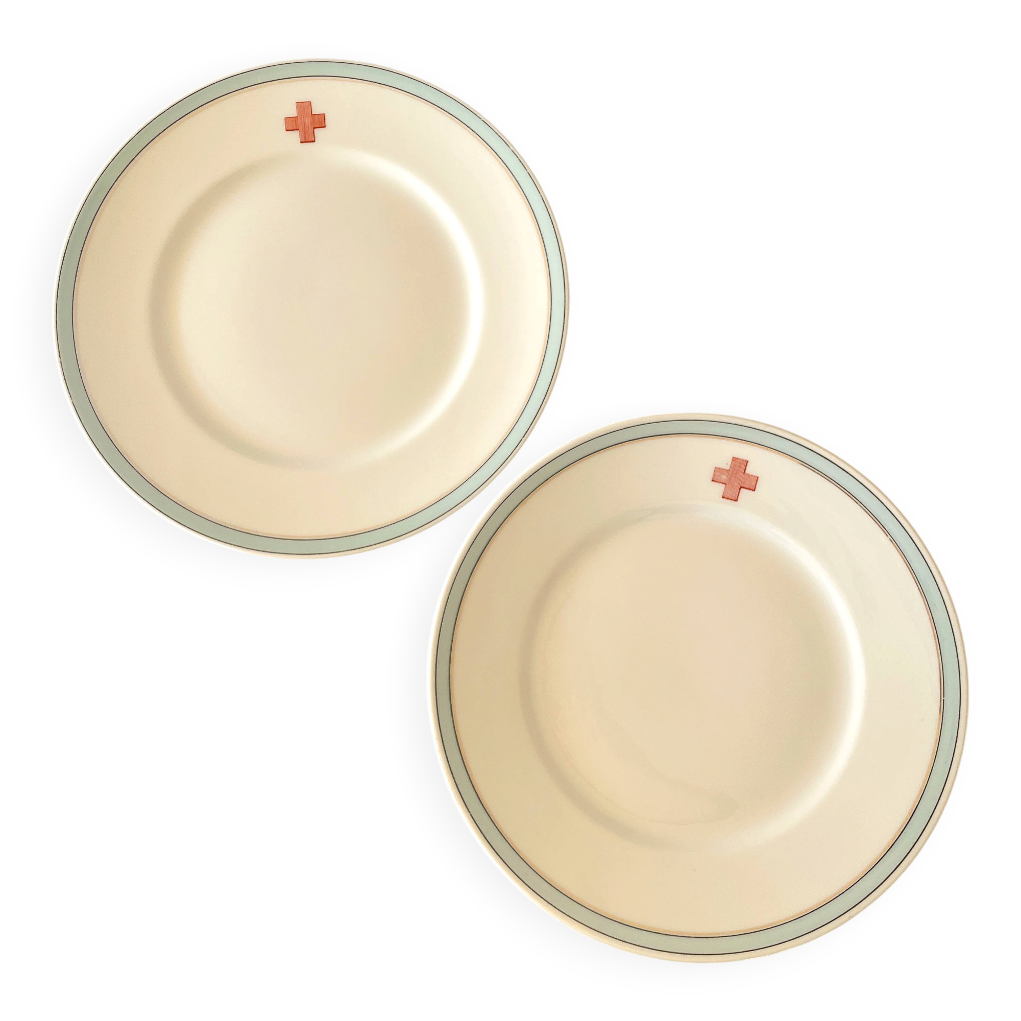 Pair of Limoges Porcelain Compotiers – Red Cross / Hospital Style