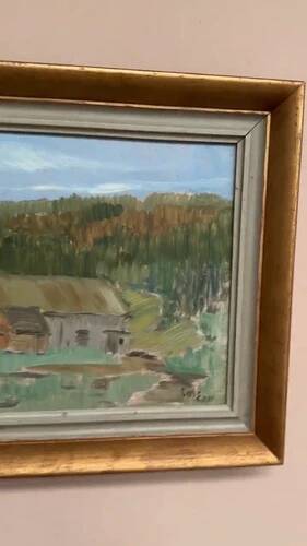 Oil on Panel “Landscape with a Hut” by Carl Einar, Vintage & Framed 38.5×32cm