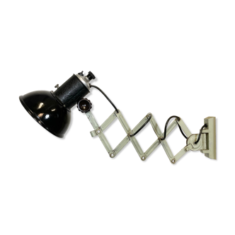 Vintage industrial black enamel scissor wall lamp, 1950s