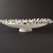 Vintage French Opaline Glass Pendant Light Shade - Frilled Clear Glass Edge