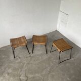 Set of three Raoul Guys wicker and metal stools