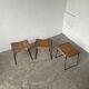 Set trois tabourets osier et métal Raoul Guys