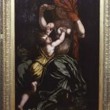 Peinture à l'huile de style début du XVIIIe siècle représentant une mère et un enfant