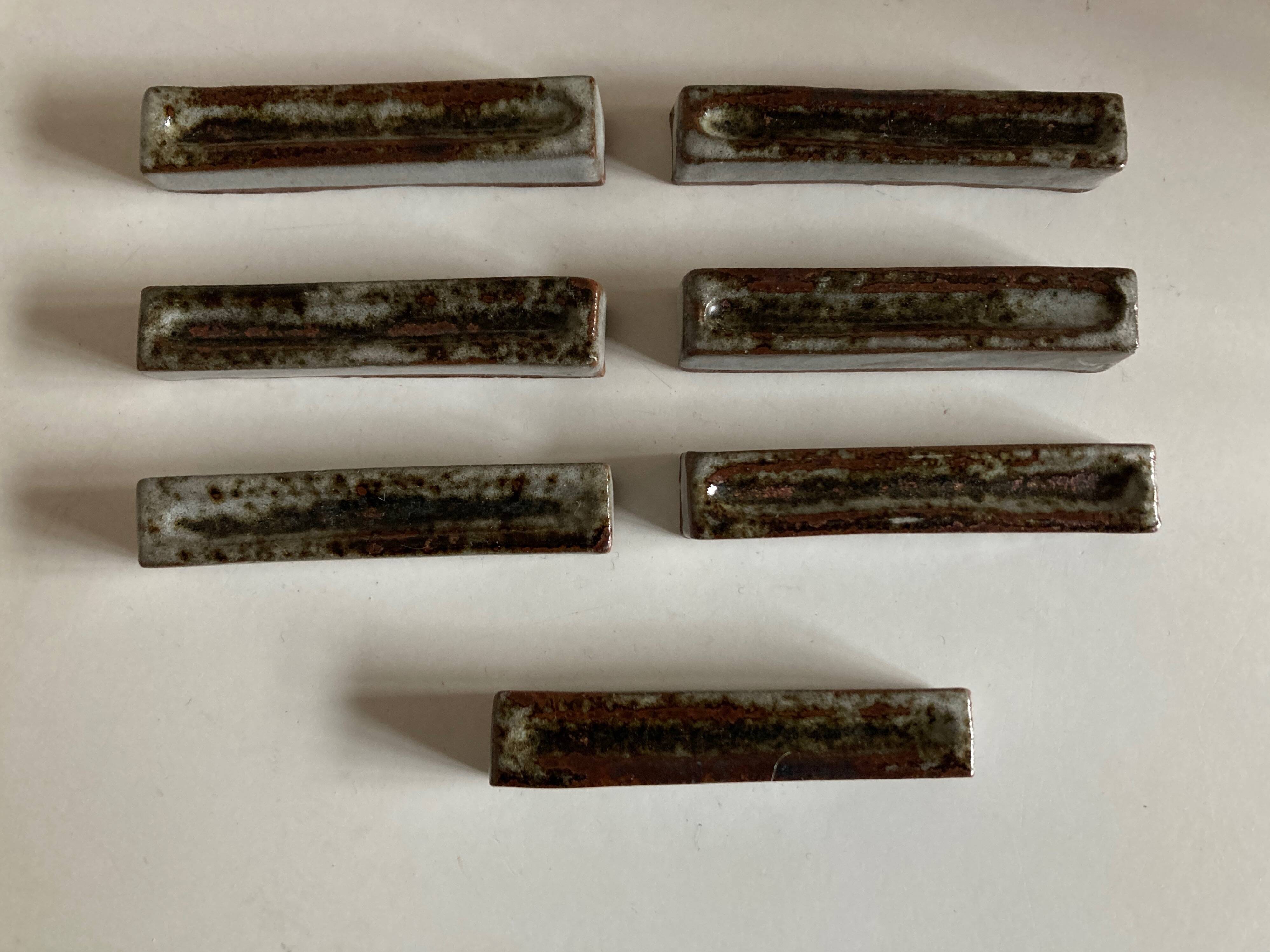 Set of 7 modernist pyrite stoneware potter's knife holders 1970