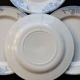 4 vintage ceramic dessert plates - Blue rim and floral pattern