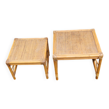 Two pretty nesting rattan and wicker side tables