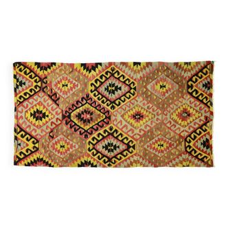 Area kilim rug ,vintage wool turkish handknotted kilim, 290 cmx 155 cm rug