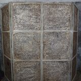 Screen - decorative panel in 3 wings - metal and wood rosettes