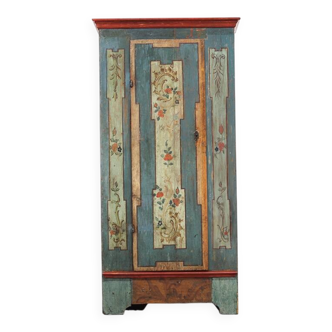 Rustic 18th Century Farmhouse Folk Art Painted Bridal Cabinet
