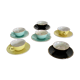 6 multicolored cups and saucers, pearly interior