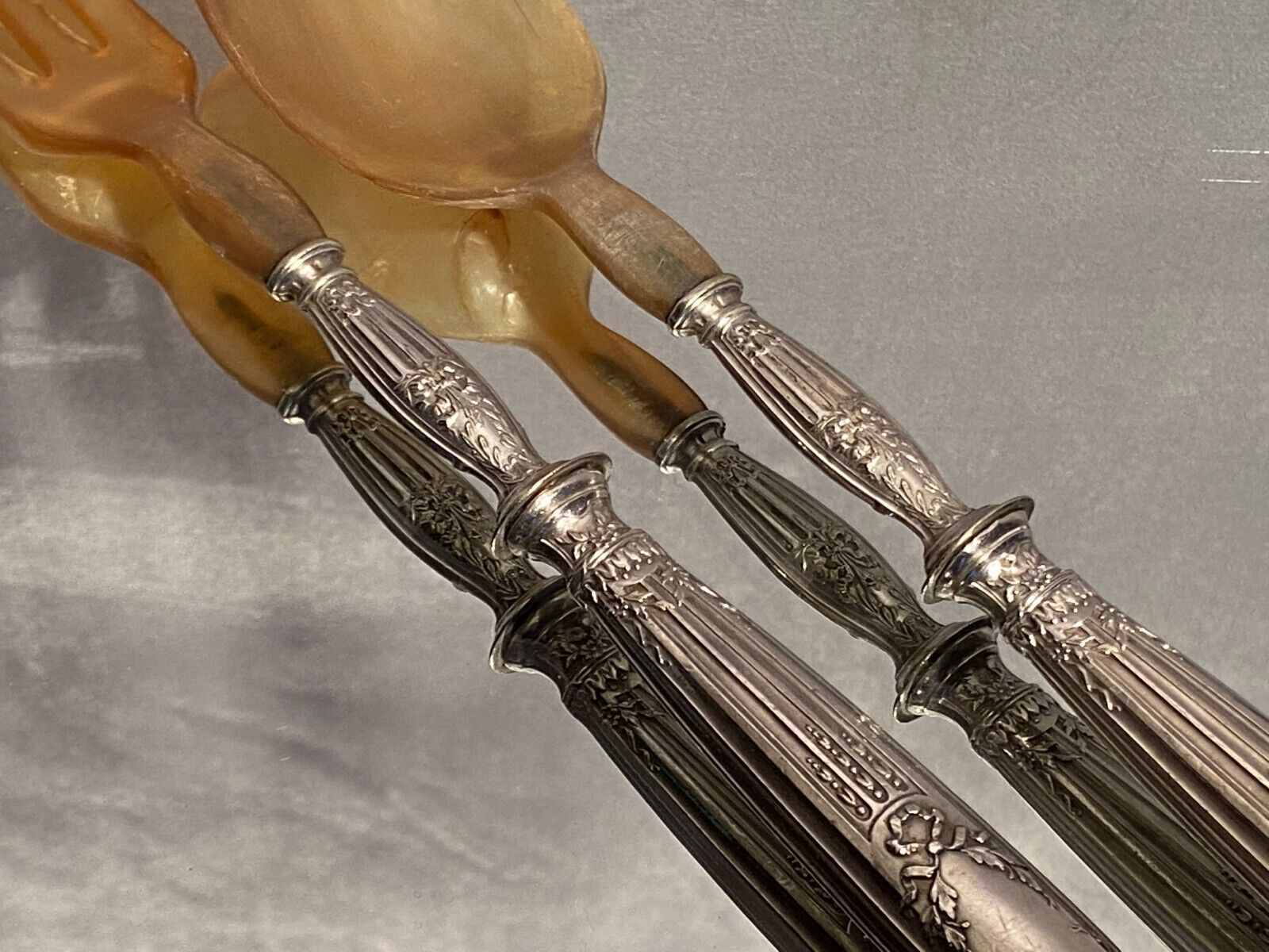 Louis XVI style silver handled salad service