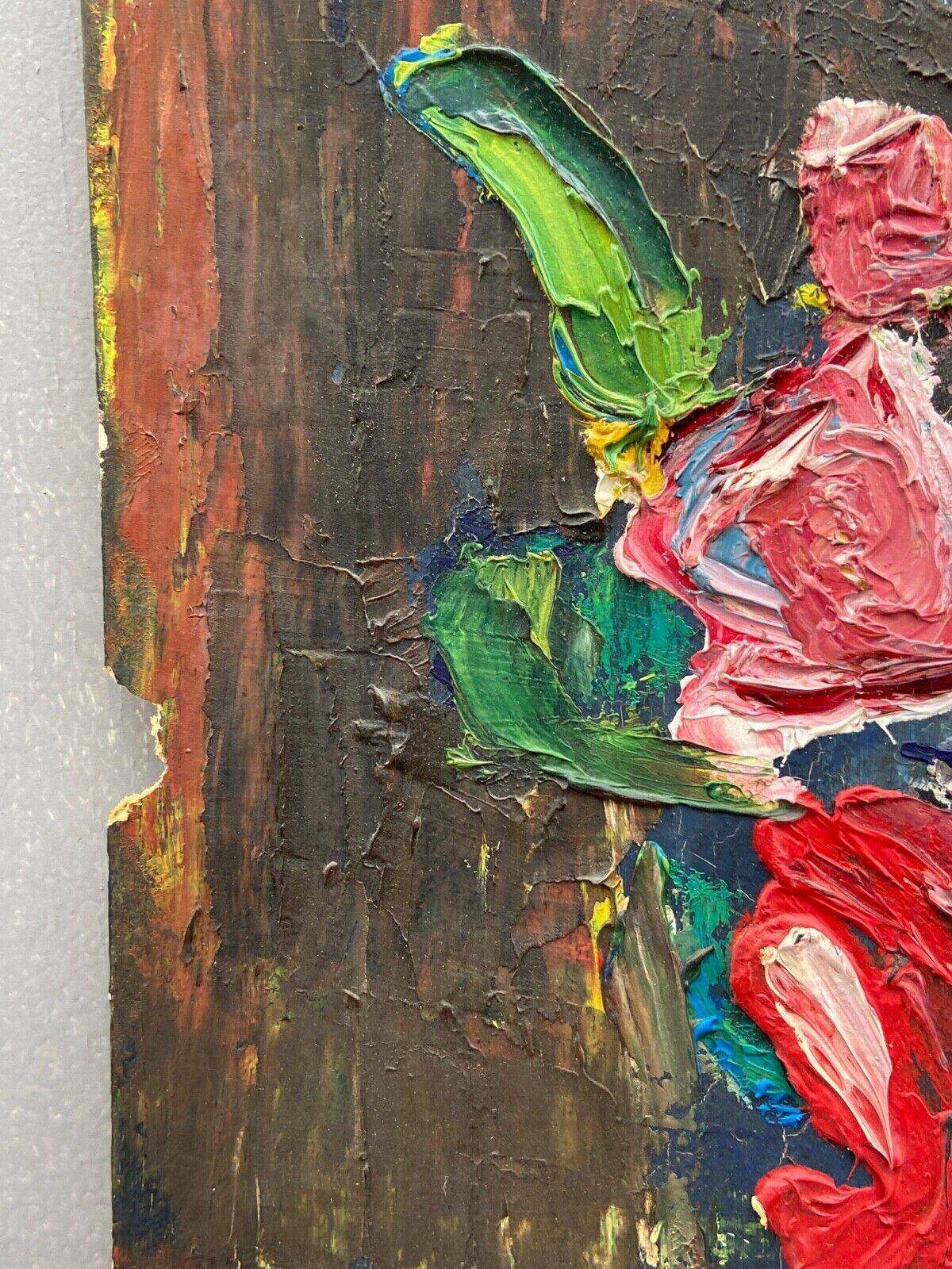 Oil on cardboard 20th century still life with flowers