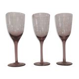 3 purple crystal flutes with finely engraved patterns year 70