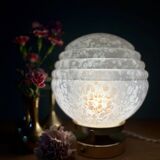 Vintage Art Deco globe table lamp in white Clichy glass