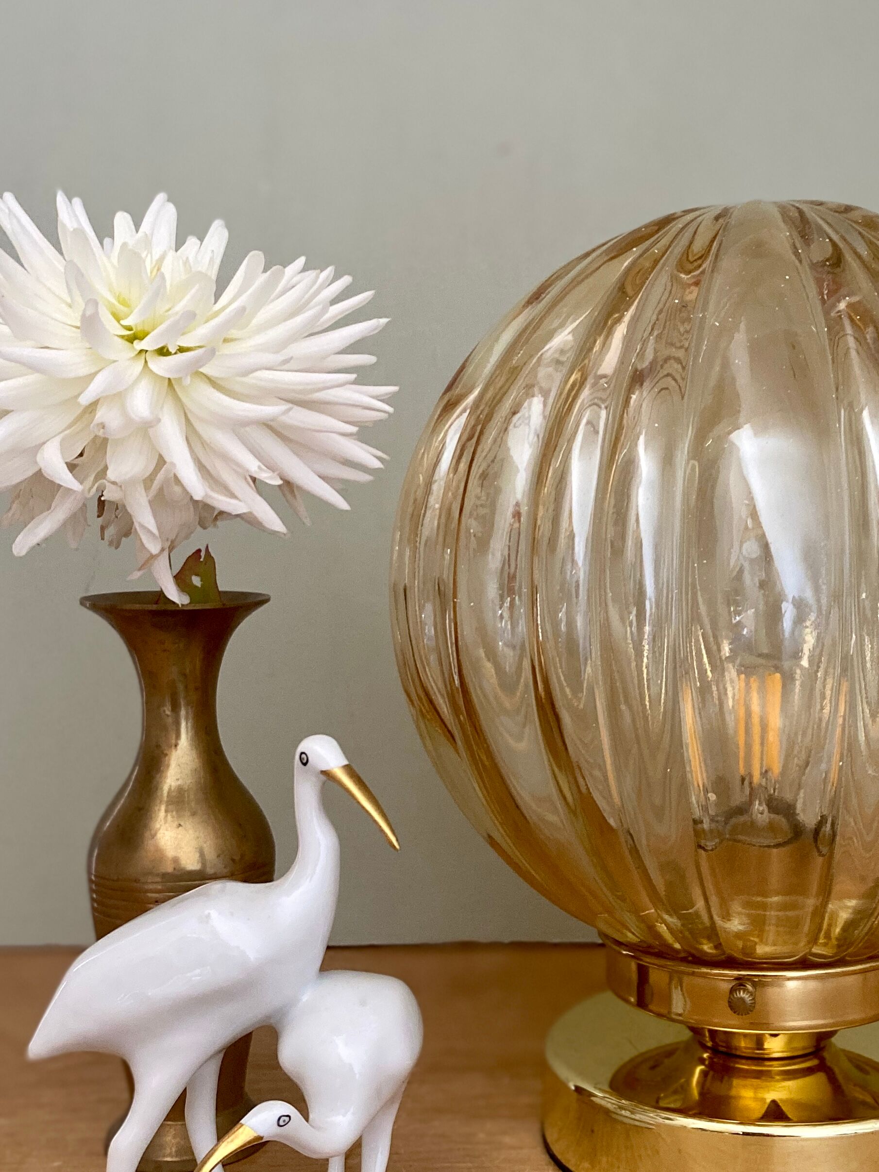 Vintage amber glass globe table lamp