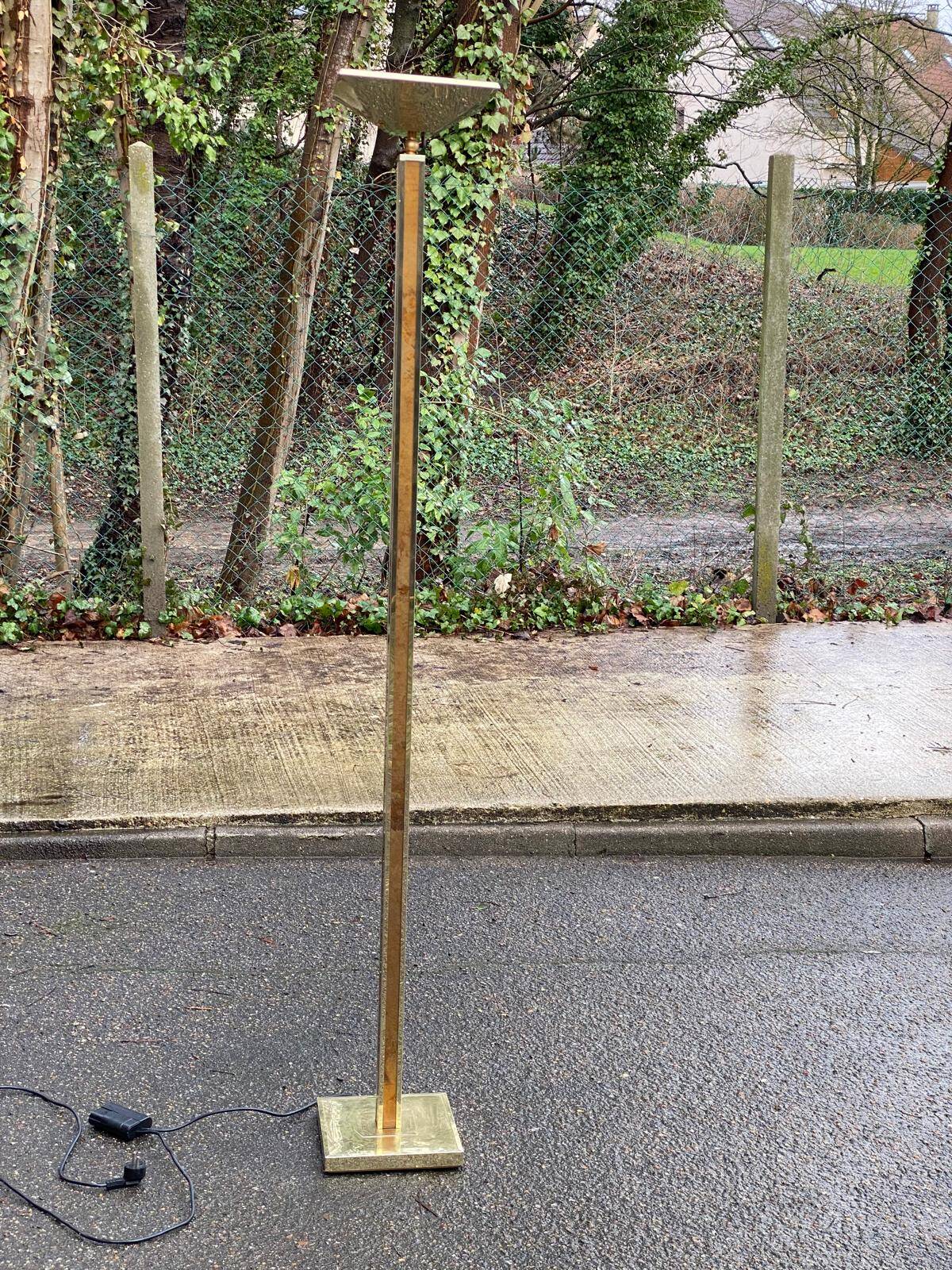 Square Art Deco vintage halogen floor lamp in gilded brass