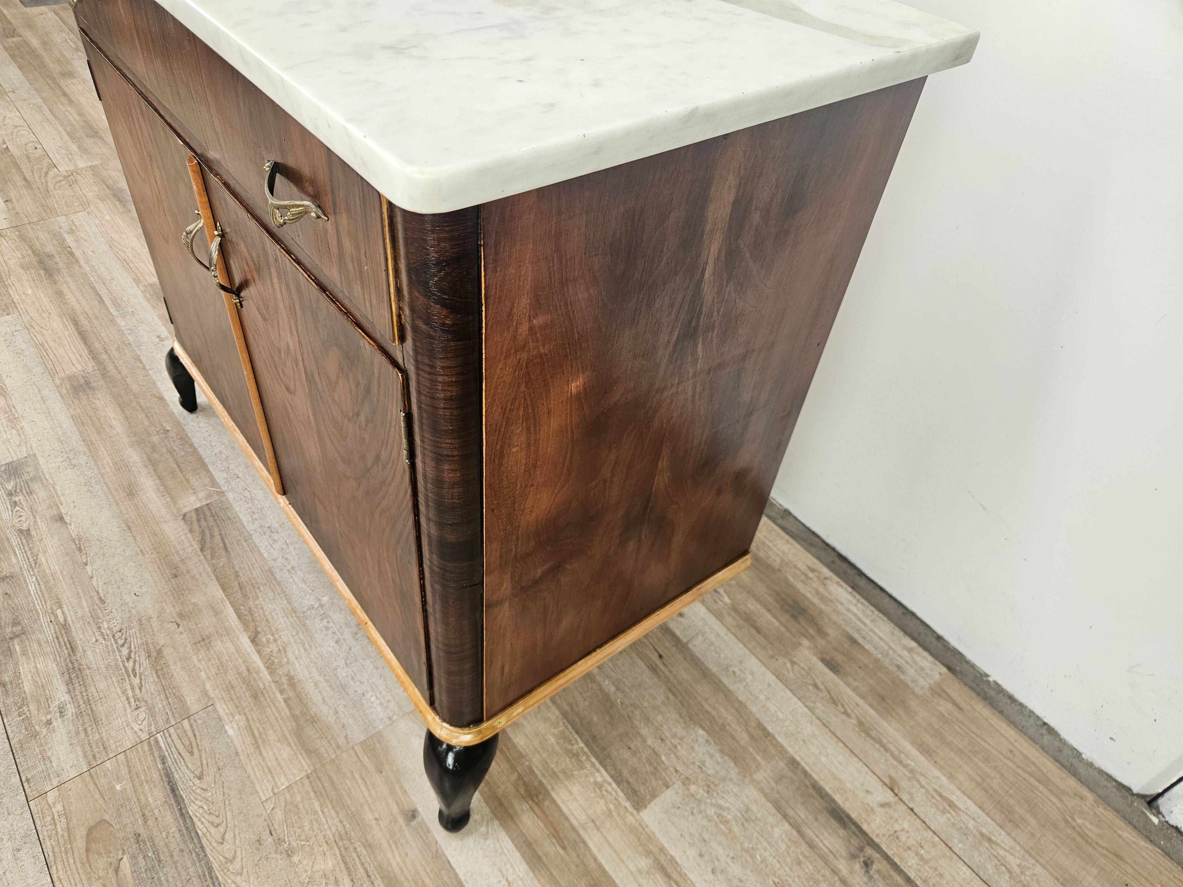 Mahogany burl dressing table with white marble top