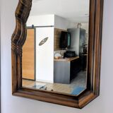 Large wooden wall mirror - wavy carving and natural patina