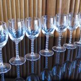 Set of 10 cut crystal liqueur glasses with twisted base and Arques crystal spikes