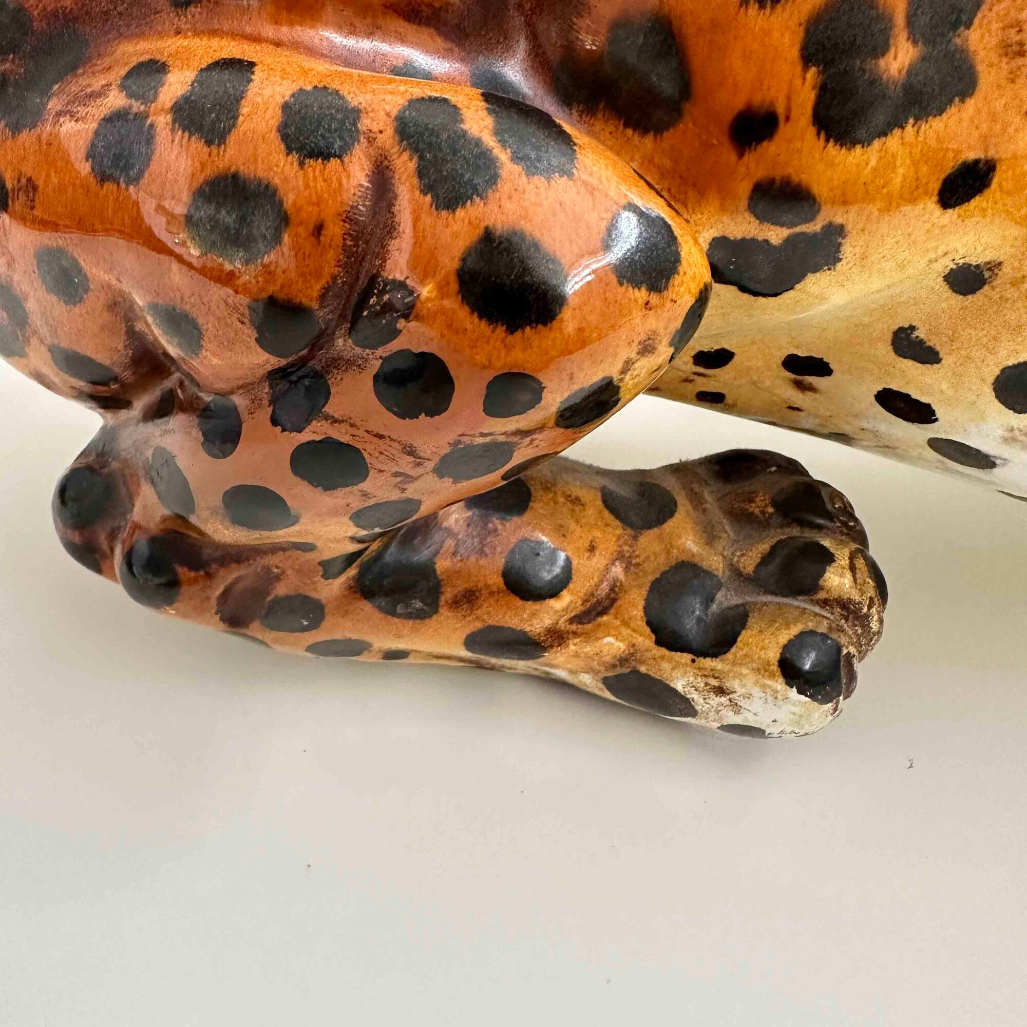 Italian handpainted leopard in ceramic, 1950s