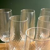 6 clear glass champagne flutes in very good condition