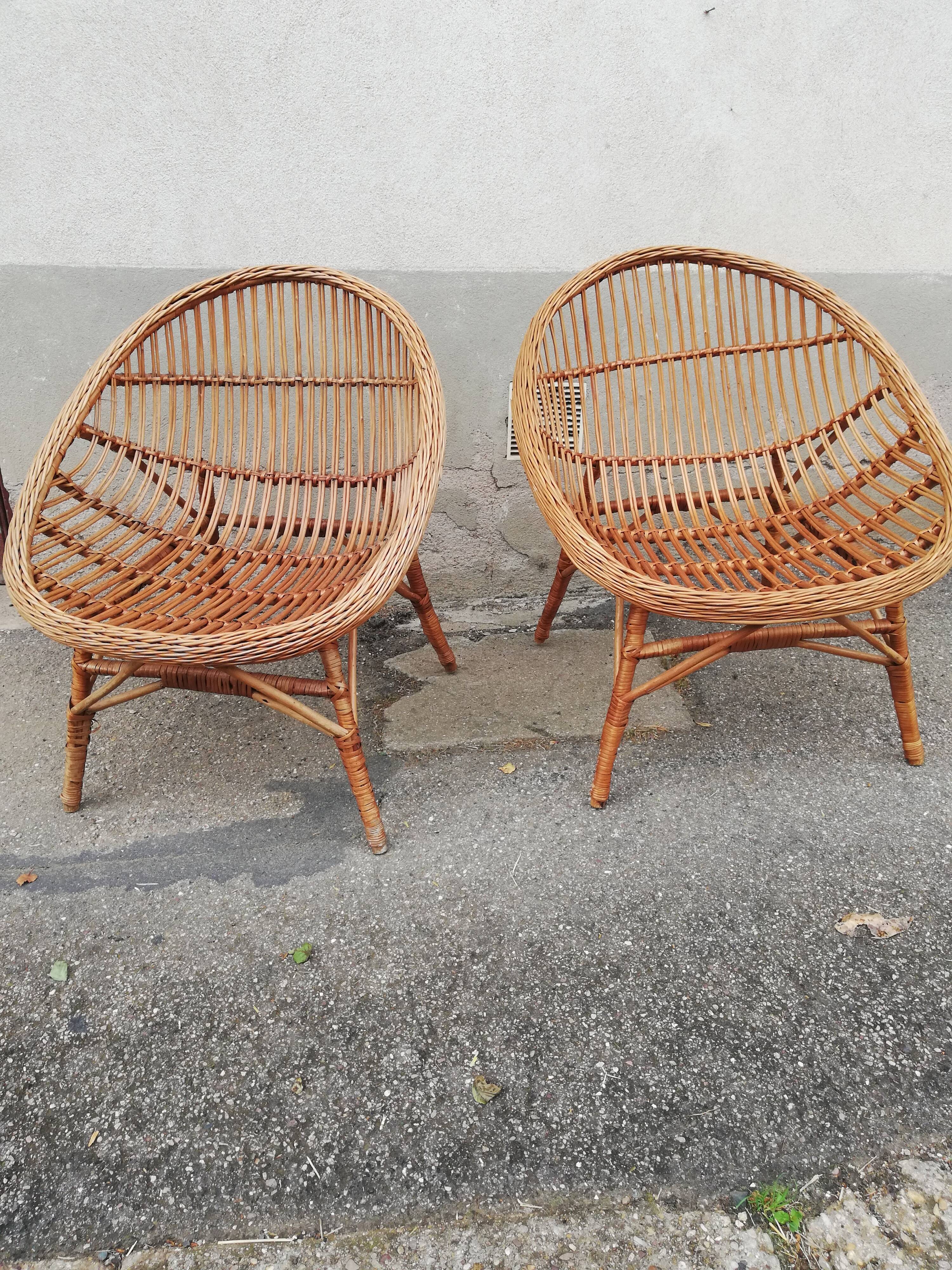 Paire de fauteuils vintage rotin