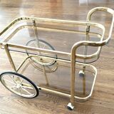 Brass and smoked glass bar trolley, 2 trays