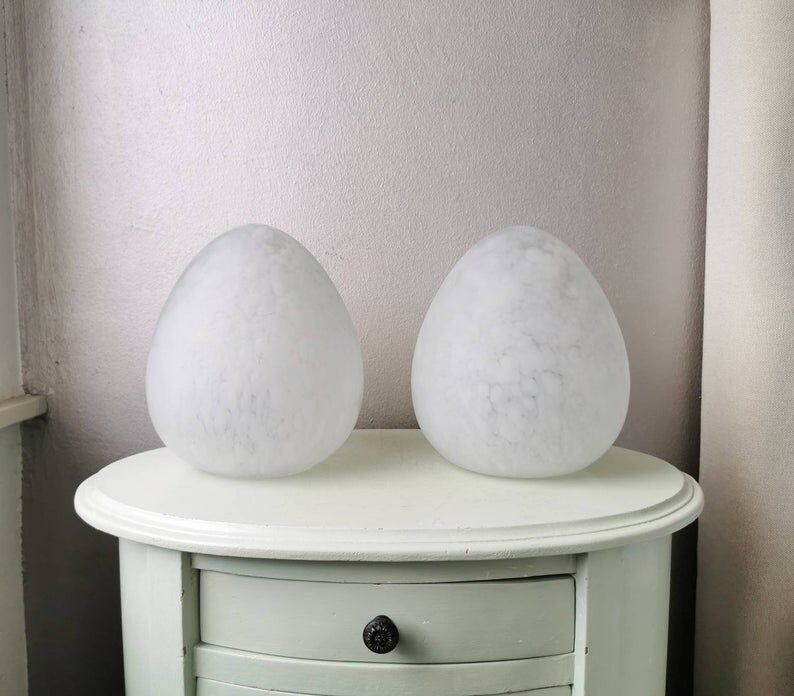 Set of 2 vintage white glass table lamps, 80s