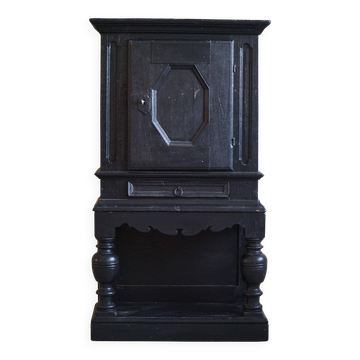 Antique black painted wardrobe from the 18th century by a Danish cabinetmaker, baroque.