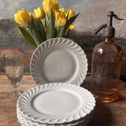Set of 6 antique twisted white porcelain plates, a beautiful timeless classic.